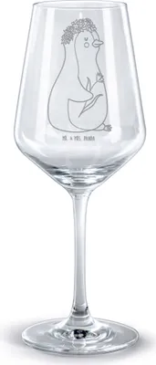 Produktbild von Mr. & Mrs. Panda Kelch Pinguin Blumen - Transparent - Geschenk, Weinglas, Rotwein, Blumenkranz, glas für, Selbstliebe, Blumenliebe, Geschenkidee, Rotweinglas mit Gravur