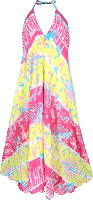 Produktbild von Boho Sommerkleid, Maxikleid mit Batik-Druck, Neckholder Strandkleid - Pink, Damen, Viskose, Kleider