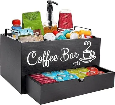 Produktbild von Famanu Kaffeekapsel-Organizer mit Fächern für Kaffee, Milch und Zucker - Schwarz