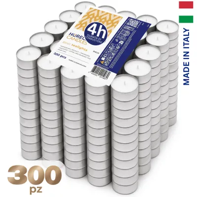 Immagine prodotto di Candele per l'industria alberghiera, ristorativa e collettiva (HORECA) – Candele da tè, 300 pezzi, bianche, autonomia di combustione di 4 ore, senza profumo, in paraffina – ideali per matrimoni, feste, eventi, ristorazione e decorazioni
