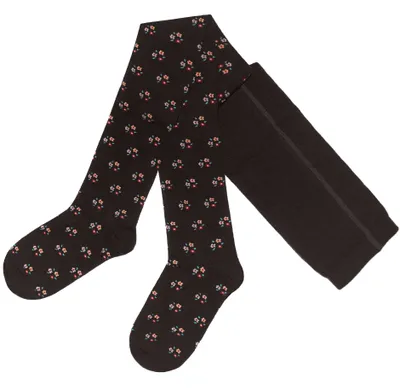 Produktbild von Damen Strumpfhosen aus Baumwolle Blümchen Schoko Größe 40-42