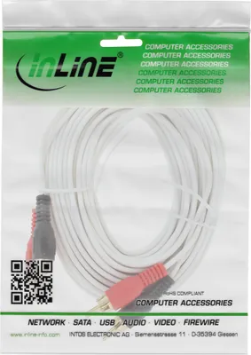 Produktbild von InLine Cinch Kabel, 2x Cinch, Stecker / Stecker, weiß / gold, 7m, Stecker, 2 x RCA, Stecker, 7 m, Weiß