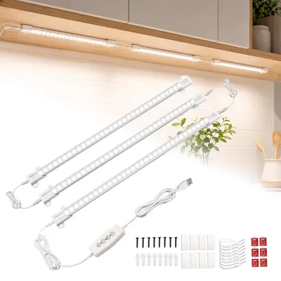 Produktbild von LED Unterbauleuchte Küche 3er-Set Verbindbar, LED Lichtleiste Dimmbar Kaltweiß,Schrankbeleuchtung Memory Funktion 33cm für Küche, Schrank, Regal