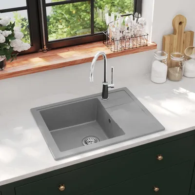 Produktbild von The Living Store Küchenspüle mit Überlauf Oval Grau Granit