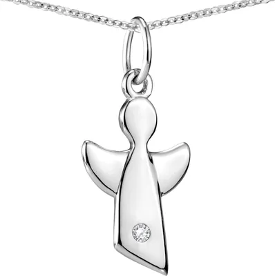 Produktbild von MATERIA Kinder Anhänger Schutzengel April Geburtsstein Kinderkette 925 Silber KA-459-weiß