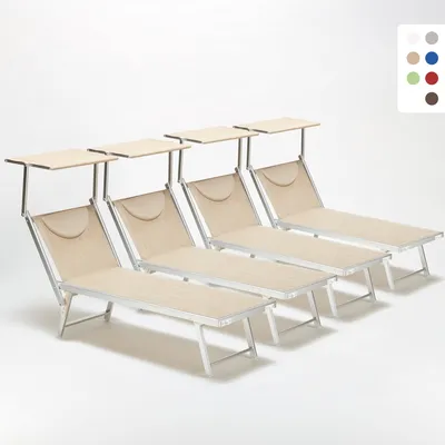 Immagine prodotto di set di 4 lettini da spiaggia professionali in alluminio con tetto Santorini - Beige