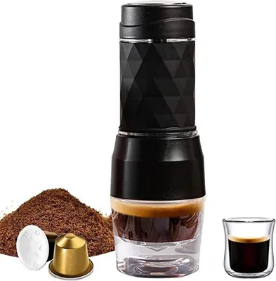 Image de CAFELFFE 3-in-1 Portable Manual Espresso Coffee Machine 18Bar Cold and Hot Brew Mini Coffee Maker with Milk Foam Press Lever 120ml Cup Work with DG/NES Capsule and Ground Coffee