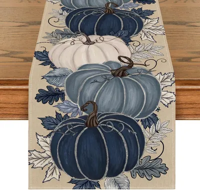Produktbild von Blauer Kürbis Herbst Tischläufer 40x180 cm | Saisonale Tischdekoration für Wohnzimmer und Feste