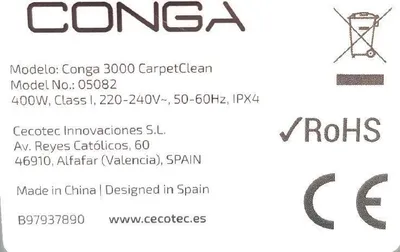 Image de CECOTEC 05082 - Nettoyeur de taches pour tapis et tissus d'ameublement Conga 3000 CarpetClean