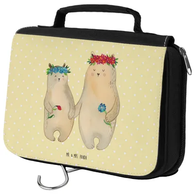 Produktbild von Mr. & Mrs. Panda beauty case Bären mit Blumenkranz - Gelb Pastell - Geschenk, Familie, Schminktasche, Bär, Kosmetiktasche, Waschtasche, Family, Lieblingsmensch, Muttertag