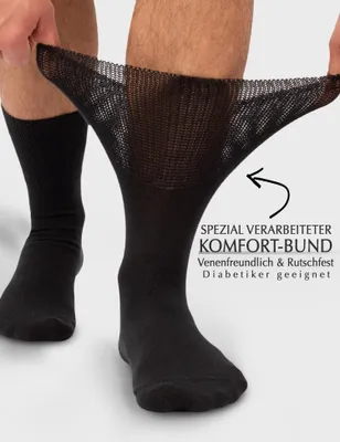 Produktbild von 6x Socken Uni für Diabetiker und ohne Gummibund Schwarz Gr. 39-42