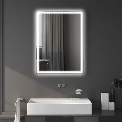 Image de Miroir de salle de bain à LED à intensité variable, 3 températures de couleur,tactile, anti-buée, fonction mémoire, argent | 80 x 60 cm | IP44 | Verre de sécurité de 4 mm