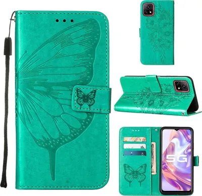 Produktbild von VIVO Y31S 5G Hülle, Schmetterling Prägung Flip Leder Kartenfächer Schutzhülle Ledertasche mit Ständer für VIVO Y31S 5G Grün