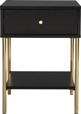 Produktbild von Nachttisch mit 1 Schublade - MDF und Metall - Schwarz und gold - MILAVIA by Pascal Morabito