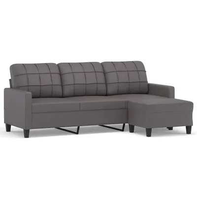 Produktbild von vidaXL 3-Sitzer-Sofa mit Hocker Grau 180 cm Kunstleder