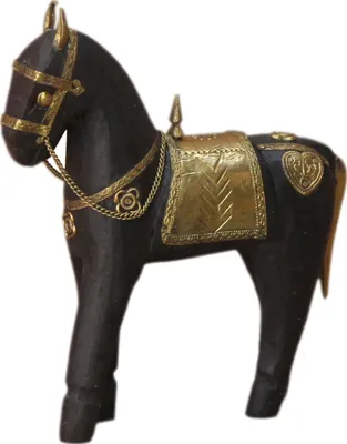 Produktbild von Deko Pferd Geschnitzt mit Messingornamenten - 16cm, Braun, Holz,Messing, 16*13*4 cm, Tierfiguren