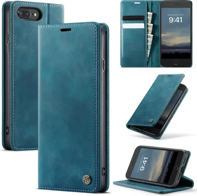 Produktbild von Handyhülle für iPhone 6s Plus/6 Plus/7 Plus/8 Plus Hülle Leder mit RFID Schutzhülle Klapphülle Magnet Kartenfach Standfunktion Blau