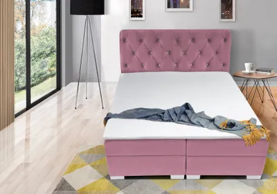 Produktbild von Boxspringbett LIVERPOOL 160 x 200 cm Amor Velvet 02 Rosa Bett mit zwei Bettkästen und Matratze,Komplett-Set mit Topper, Doppelbett, Polsterbett