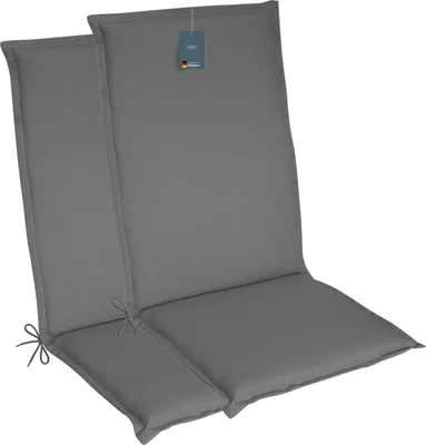 Produktbild von LILENO HOME Gartenstuhl Auflagen als [2er Set - Hochlehner] in Grau - bequeme Liegen als Sitzauflagen für Gartenmöbel - Stuhlkissen für Gartenstühle und Klappstühle MALT