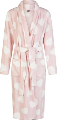 Produktbild von By Louise Damen Bademantel Saunamantel lang mit Gürtel Rosa Herzen -
