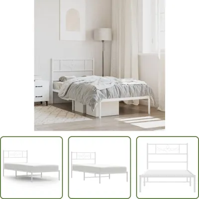 Produktbild von The Living Store Bettgestell mit Kopfteil Metall Weiß 90x200 cm