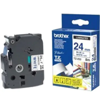 Produktbild von Brother TZE-253, Blau auf weiss, TZe, Wärmeübertragung, China, Brother, PT-2430PC, PT-2700, PT-2730, PT-9600, PT-9700PC, PT-9800PCN