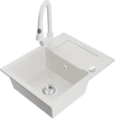 Immagine prodotto di Mexen Enzo lavello in granito 1-vasca con scolapiatti e rubinetto da cucina Elia, bianco - 6506-20-670101-20