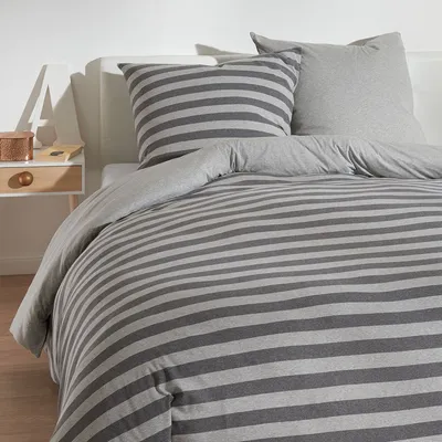 Produktbild von Traumschlaf Jersey Melange Wendebettwäsche Stripe grau 240x220 cm + 2x 80x80 cm