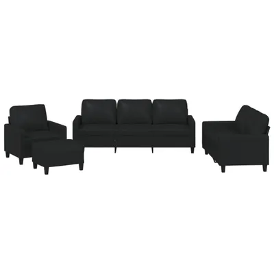 Produktbild von vidaXL 4-tlg. Sofagarnitur mit Kissen Schwarz Kunstleder