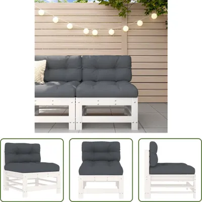 Produktbild von The Living Store Mittelsofa mit Kissen Weiß Massivholz Kiefer