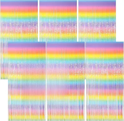 Productafbeelding van Lametta gordijnen - Set van 6 - Regenboog - Glittergordijn - Folie franjes - Gordijn voor verjaardagen - Festivals