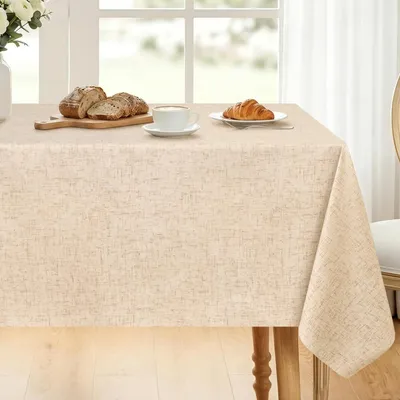 Produktbild von Tischdecke Outdoor Wetterfest PVC 300 x 140 cm Leinenoptik Beige Rechteckig