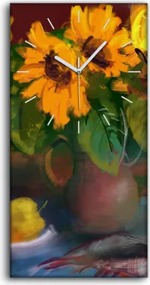 Produktbild von Wanduhr Bürouhr Leinwand Bild Geräuschlos 30x60 Gemälde Blumen Pflanzen Kunst - weiße Hände