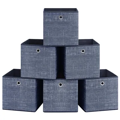 Produktbild von SONGMICS Ordnungsboxen, 6er Set, aus Vliesstoff mit Griff, 30 x 30 x 30 cm, Organizer Box, für Würfelregal, Faltbox, blau