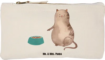 Produktbild von Mr. & Mrs. Panda Mäppchen Katze Fressen Größe S Klein - Weiß - Geschenk, Kulturtasche, Schulmäppchen, Schlampermäppchen, kosmetiktäschchen, Federtasche