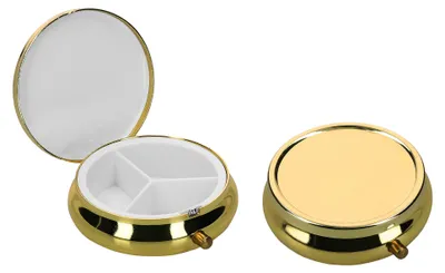 Produktbild von kwmobile 2x Edelstahl Pillendose mit 3 Fächern - 5,2 x 1,7cm - runde Tablettendose Box - Edelstahlpillendose - Dose in Gold