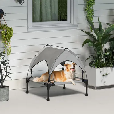 Produktbild von Hundebett mit Dach outdoor, Camping Hundebett klappbar, atmungsaktiv, Oxford, Hellgrau | 76 x 61 x 69,5 cm | bis 20 kg | mit Tragetasche