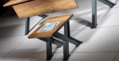 Productafbeelding van Koffietafel, vierkant, houten tafel, X-vormige poten, metalen poten, geschikt voor een werkkamer