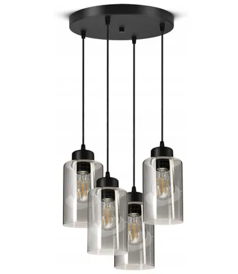 Produktbild von FKL DESIGN Home Deco Deckenlampe Deckenleuchte Schwarz 4-flammig E27 Glas Lampenshirm Lampe aus Serie N535 (DRH4)