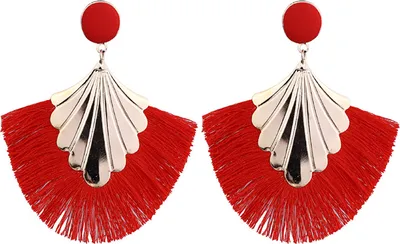 Produktbild von 1 paar Frauen Kreative Böhmen Fransen Fan Form Baumeln Ohrringe Schmuck Geschenk für Party-Rot