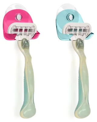 Produktbild von kwmobile 2x Saugnapf Halterung für Rasierer - für Glas und Fliesen - Nassrasierer Saugnapf Halter Set - Wand Haken in Hellblau Pink Transparent