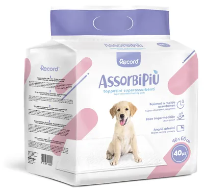 Immagine prodotto di Tappetini igienici per cani Absorbipiu, formato 40x60 cm. Confezione da 40 pezzi, extra assorbenti