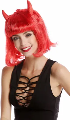 Produktbild von WIG ME UP Perücke Teufelin Bob rot Hörner 91421-ZA13