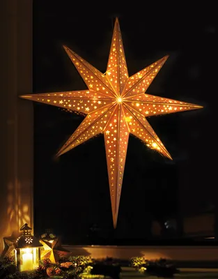 Produktbild von LED Holzstern + Fernbedienung 10 LEDs warm-weiß 52cm Stern Weihnachten Deko