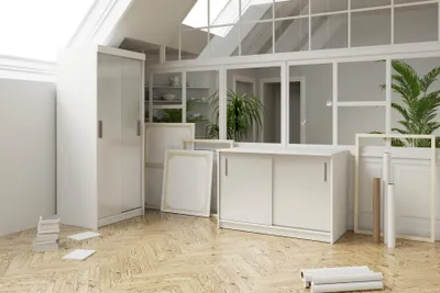 Image de Étagères de bureau, armoires de bureau, meubles de bureau polyvalents, étagères de classement, armoires de rangement, vitrines, en bois