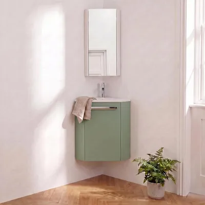 Produktbild von Eckwaschbecken + Wasserhahn + SKINO-Schrank