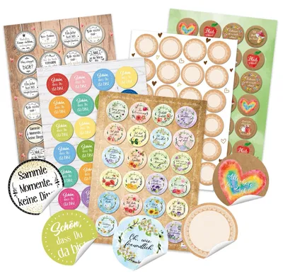 Produktbild von Buntes Aufkleber Set - 120 Sticker Sprüche + Blumen + Blankoaufkleber zum Beschriften