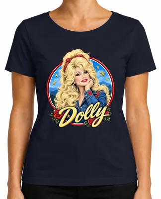 Immagine prodotto di Maglietta da donna, taglia L, colore blu navy, con la scritta "Dolly Parton", cantante country, leggenda, stile western, Tennessee