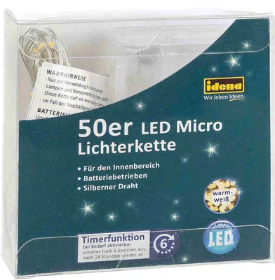 The image shows the retail packaging of a string of LED micro lights.