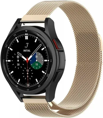 Produktbild von Strap-it Milanese Armband - Kompatibel mit Samsung Galaxy Watch 4 Classic Armband 46mm Edelstahl Ersatzarmband mit Magnetverschluss - Hochwertiges Material - für Smartwatch 20mm Armband Champagner